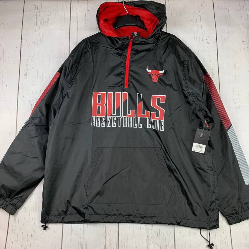 Chicago Bulls Basketball Club NBA XL Black 1/4 Zip Windbreaker Jacket New Men